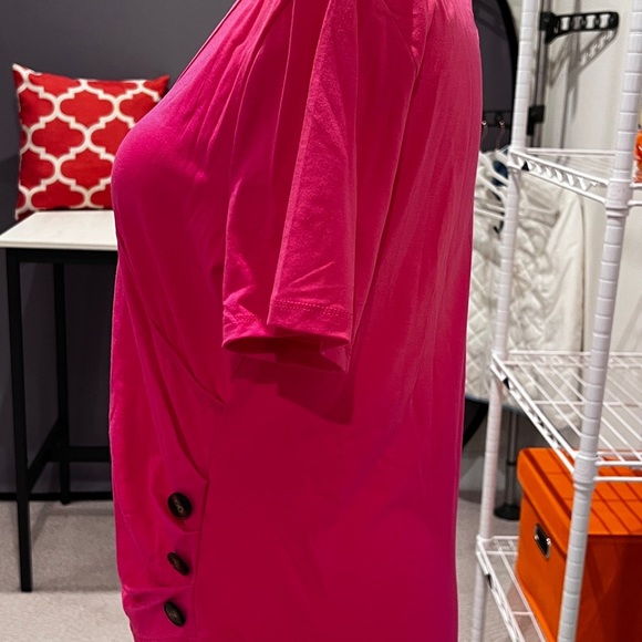 SHEIN LUNE Hot Pink Surplice Neck Tee (NWOT) - Picture 6 of 8